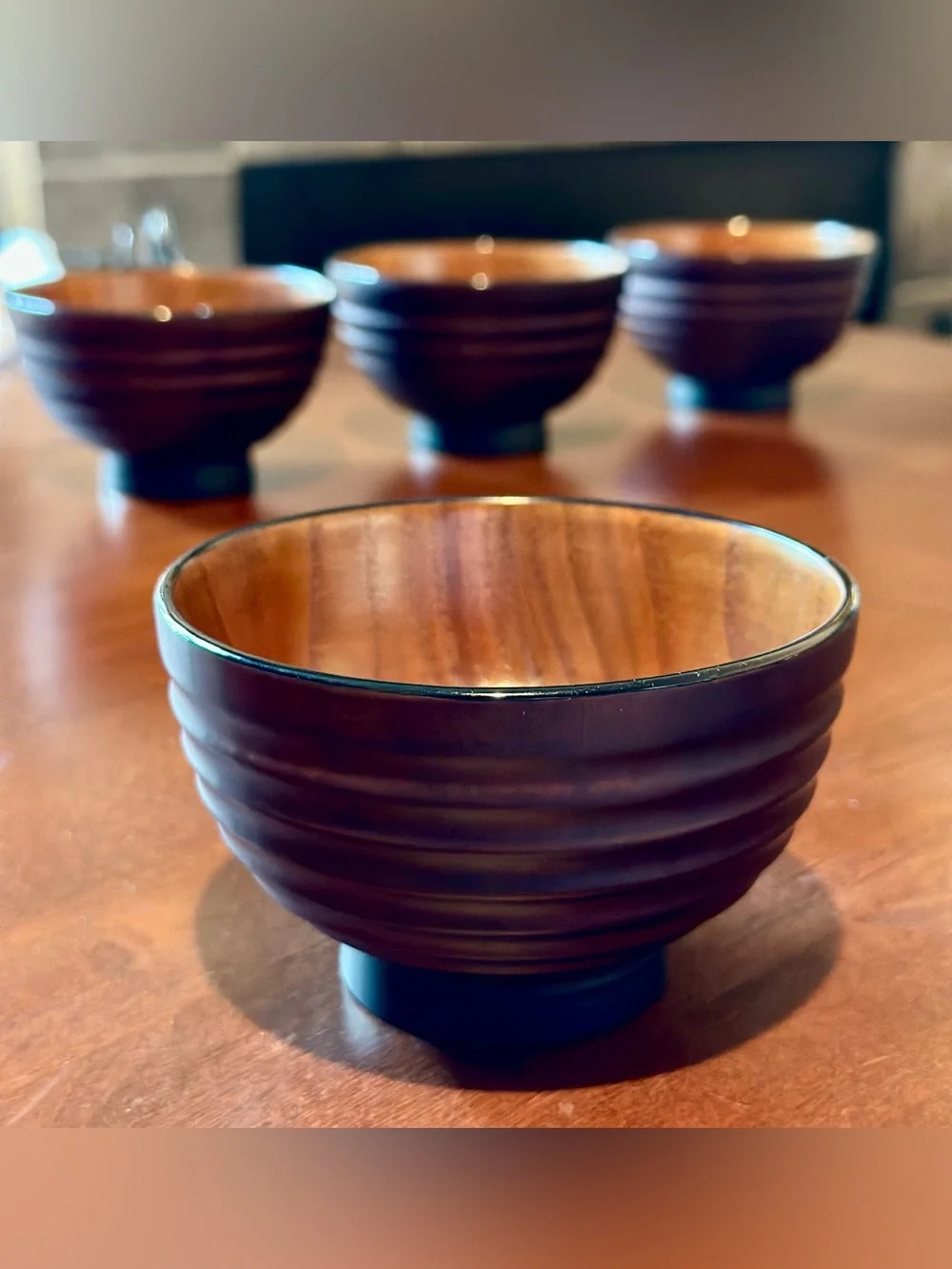 Japanese Wooden Rice/Soup bowls, set of 4 - NEW !!